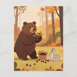 Carte Postale Lapin ours de la forêt automnale