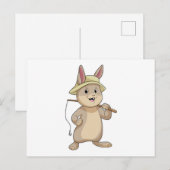 Carte Postale Lapin pêcheur à la canne à pêche (Devant / Derrière)
