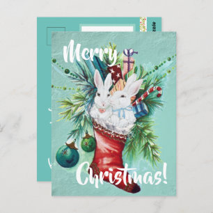 Carte Postale Lapin personnalisé Xmas Stocker bleu mignon Couple