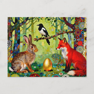 Carte Postale Lapin, Pie, Renard et « Le Secret de la Forêt »