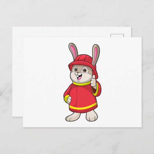 Carte Postale Lapin pompier avec casque (Devant / Derrière)