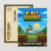 Carte Postale Lapin, Rétro Pixel Art 8 Bits (Devant / Derrière)