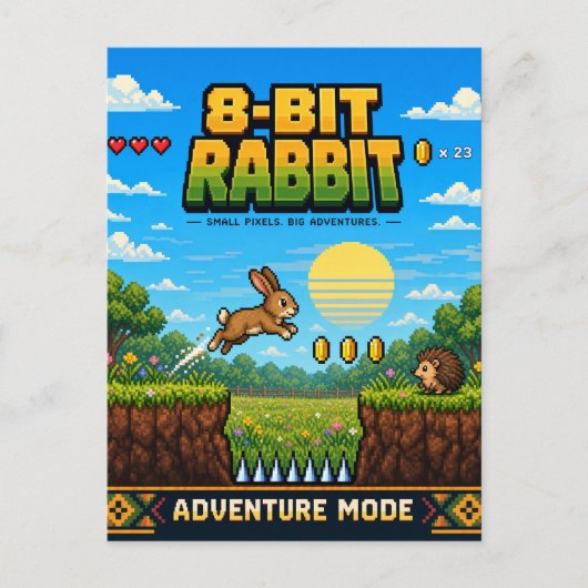 Carte Postale Lapin, Rétro Pixel Art 8 Bits (Devant)