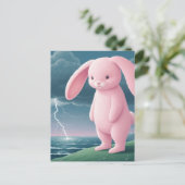 Carte Postale Lapin Rose Géant dans un Orage (Debout devant)