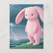 Carte Postale Lapin Rose Géant dans un Orage (Devant)