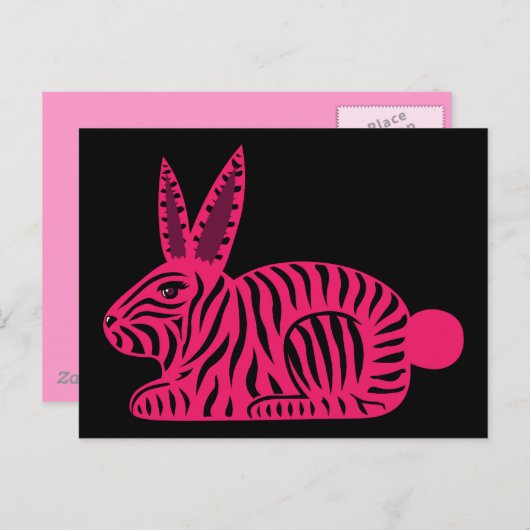 Carte Postale Lapin rose Zebra (Devant / Derrière)