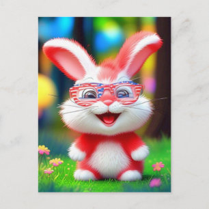 Carte Postale Lapin rouge avec lunettes américaines dessin animé