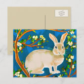 Carte Postale Lapin sauvage et branches fleuries (Devant / Derrière)