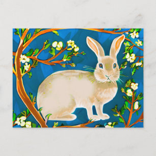 Carte Postale Lapin sauvage et branches fleuries