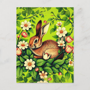 Carte Postale Lapin sauvage et fleurs Art nouveau