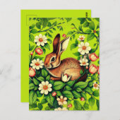 Carte Postale Lapin sauvage et fleurs Art nouveau (Devant / Derrière)