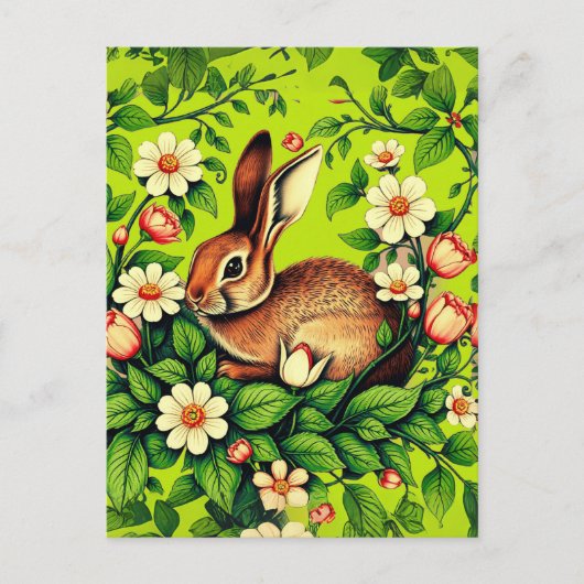 Carte Postale Lapin sauvage et fleurs Art nouveau (Devant)