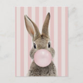 Carte Postale Lapin soufflant du bubble gum avec des rayures de (Devant)