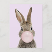 Carte Postale Lapin soufflant du bubble gum rose (Devant)