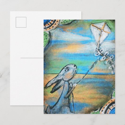 Carte Postale Lapin volant un cerf-volant (Devant / Derrière)