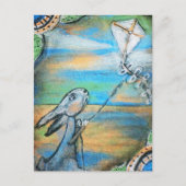 Carte Postale Lapin volant un cerf-volant (Devant)
