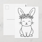 Carte Postale Lapin Whimsical avec Art Floral Crown Line (Devant / Derrière)