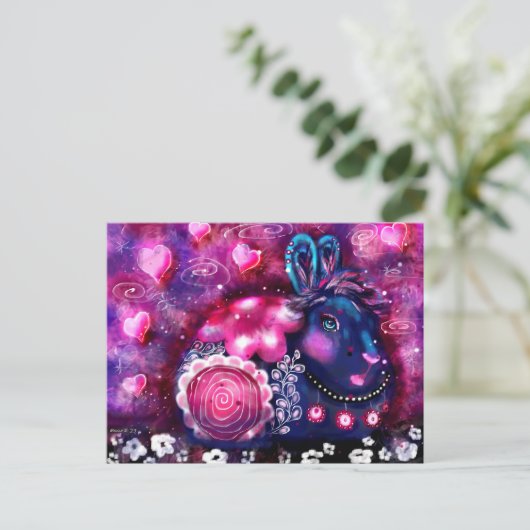 Carte Postale Lapin Whimsical 'Lapin Glamour' Rose Violet (Debout devant)