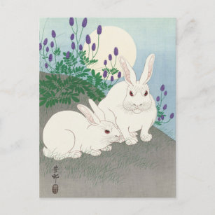 Carte Postale Lapins à la Pleine lune Peinture par Ohara Koson