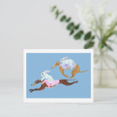 Carte Postale Lapins chevauchant des Greyhounds (Debout devant)