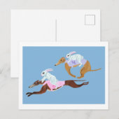 Carte Postale Lapins chevauchant des Greyhounds (Devant / Derrière)