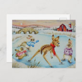 Carte Postale Lapins de Pâques & Faon Patin à Glace Art à l'Aqua (Devant / Derrière)