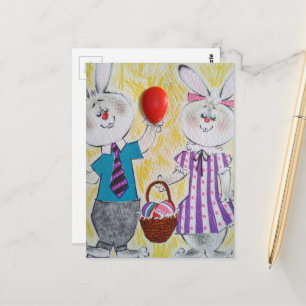 Carte Postale Lapins de Pâques Rétro