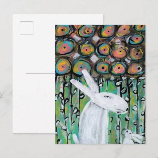 Carte Postale Lapins et fleurs blancs (Devant / Derrière)