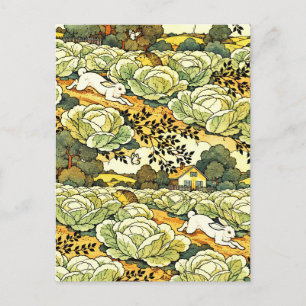 Carte Postale Lapins japonais dans un jardin de chou