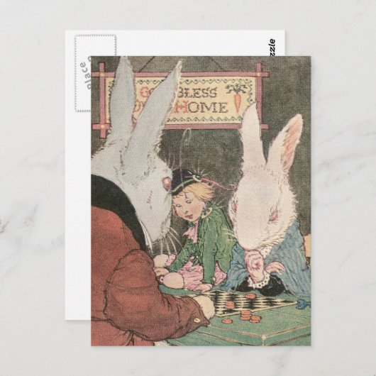 Carte Postale Lapins Jouant des Checkers (Devant / Derrière)