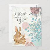 Carte Postale Lapins mignons avec fleurs de printemps Merci (Devant / Derrière)