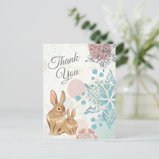 Carte Postale Lapins mignons avec fleurs Printemps Merci (Debout devant)