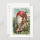 Carte Postale Lapins peignant un oeuf (Devant / Derrière)