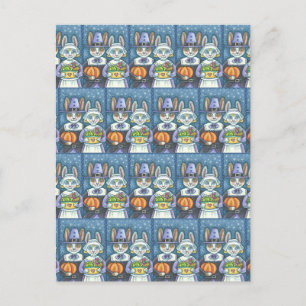 CARTE POSTALE LAPINS PÈLERINS, DINDE DE THANKSGIVING PRIM ET COR