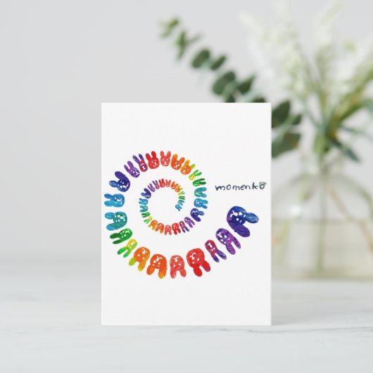 Carte Postale lapins souriants arc-en-ciel en spirale (Debout devant)