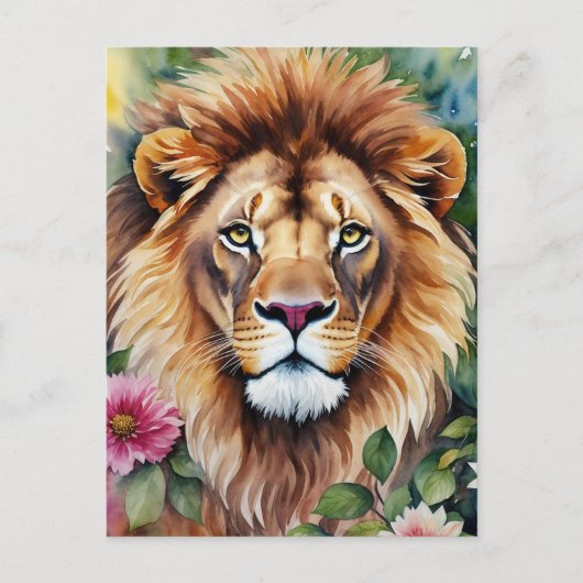 Carte Postale L'aquarelle de Lion Floral Art (Devant)