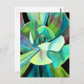 Carte Postale L'aquarelle du désert bleu et vert Succulent (Devant / Derrière)