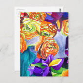 Carte Postale L'aquarelle Ranunculus et Iris (Devant / Derrière)