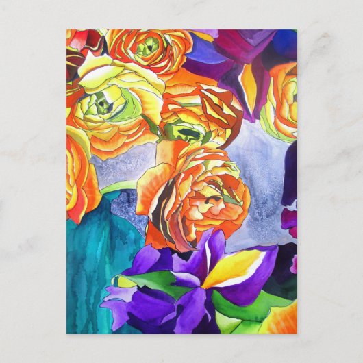 Carte Postale L'aquarelle Ranunculus et Iris (Devant)