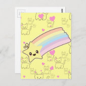 Carte Postale L'arc-en-ciel de Kawaii chatte le motif si mignon. (Devant / Derrière)