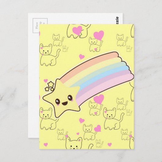 Carte Postale L'arc-en-ciel de Kawaii chatte le motif si mignon. (Devant / Derrière)