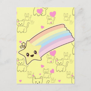 Carte Postale L'arc-en-ciel de Kawaii chatte le motif si mignon.