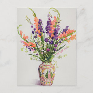 Carte Postale Larkspur et Gladioli dans un Vase marocain