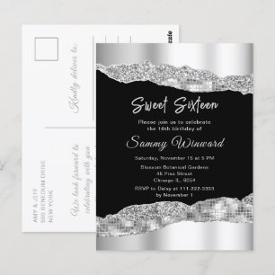 Carte Postale Larmes de glamour argent et noir Sweet Sixteen