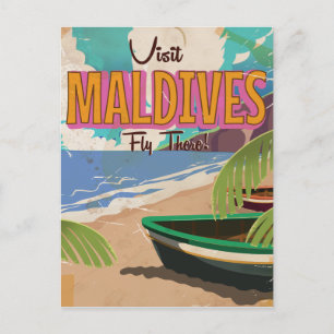 Carte Postale L'art de l'affiche de voyage vintage des Maldives.