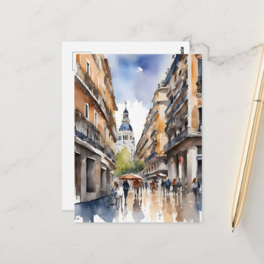 Carte Postale L'art de l'aquarelle à Madrid (Devant/Arrière en situation)