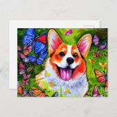 Carte Postale L'art des corgi et des papillons (Devant / Derrière)