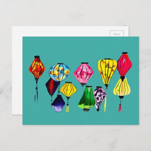 Carte Postale L'art des lanternes chinoises colorées (Devant / Derrière)