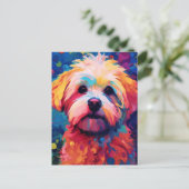 Carte Postale L'art du chien maltais coloré (Debout devant)