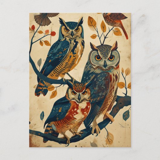Carte Postale L'art du hibou vintage (Devant)